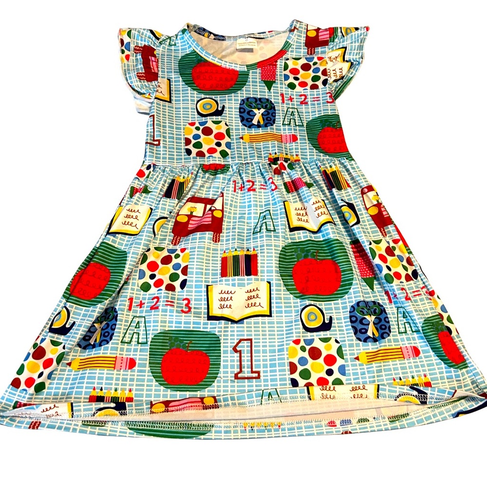 Soft school design dress size 5/6 girls ruffle sleeves